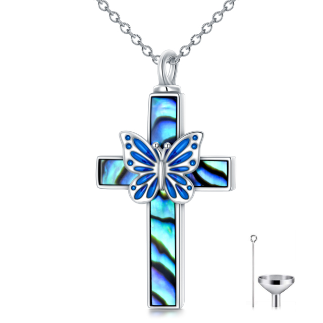 Sterling Silver Abalone Shellfish Butterfly & Cross Urn Necklace for Ashes-5