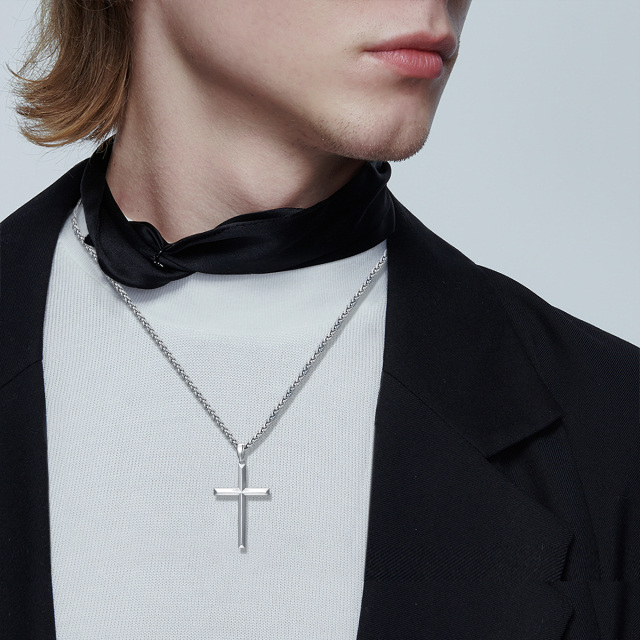 Sterling Silver Angular Cross Pendant Necklace for Men-1