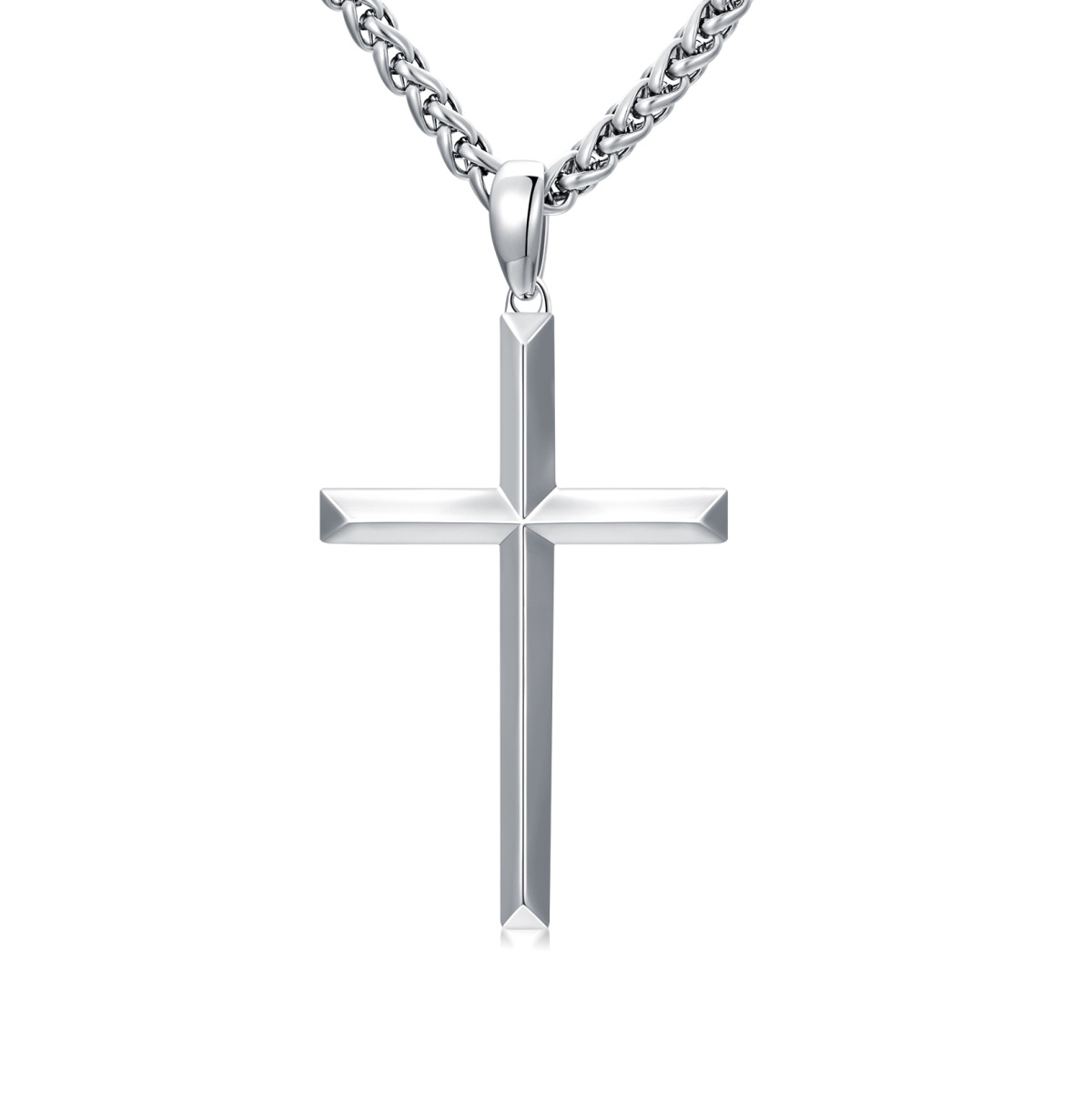 Sterling Silver Angular Cross Pendant Necklace for Men-1