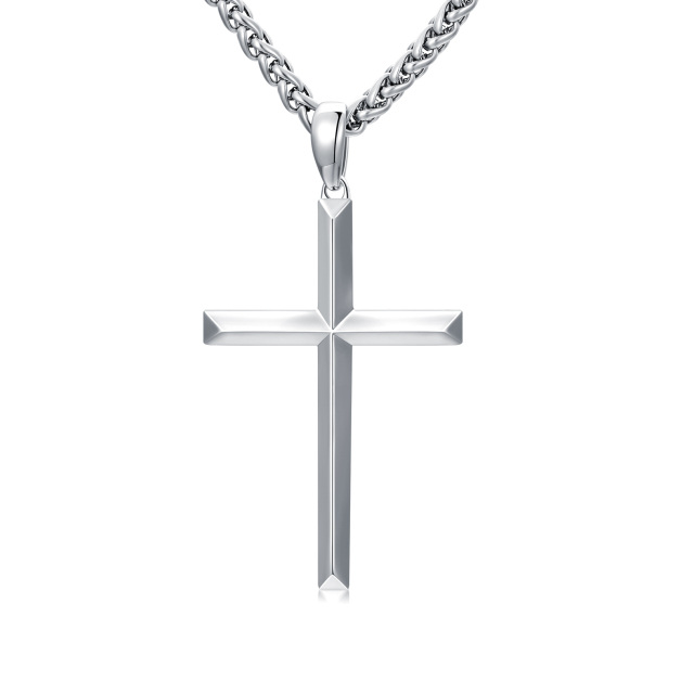 Sterling Silver Angular Cross Pendant Necklace for Men-0
