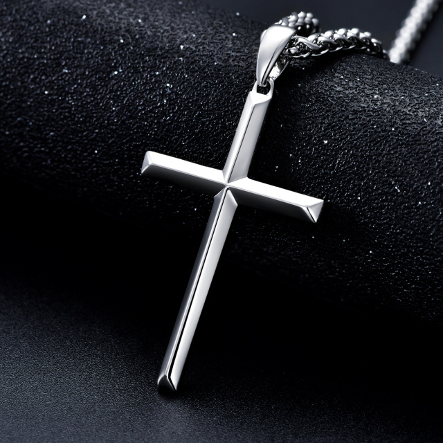 Sterling Silver Angular Cross Pendant Necklace for Men-2