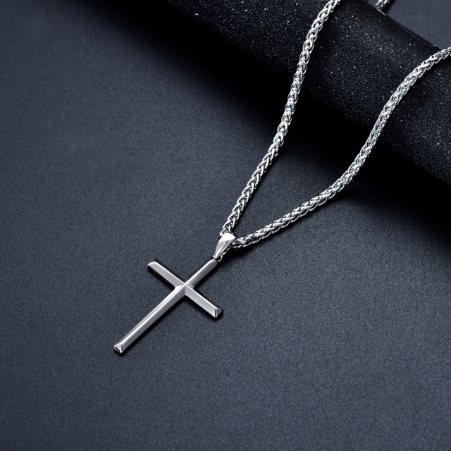 Sterling Silver Angular Cross Pendant Necklace for Men-3