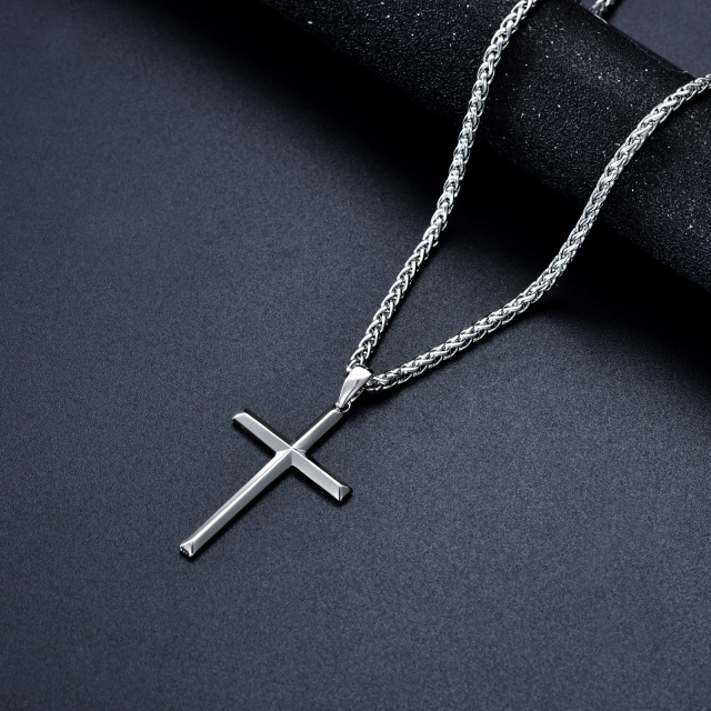 Collier en argent sterling avec pendentif croix angulaire pour hommes-3