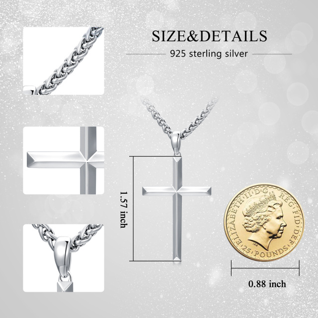 Sterling Silver Angular Cross Pendant Necklace for Men-4