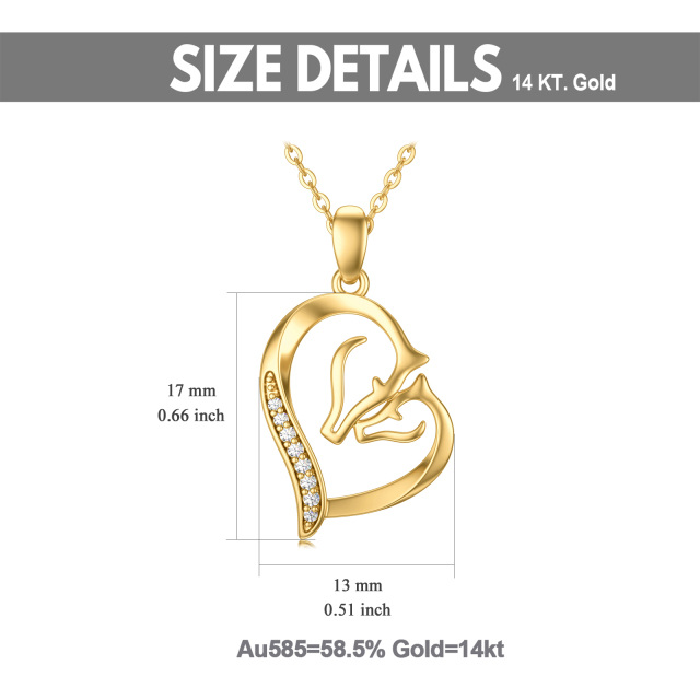 14K Gold Cubic Zirconia Couple Horse & Heart Pendant Necklace-6