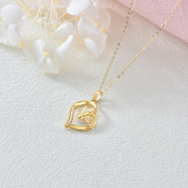 14K Gold Cubic Zirconia Couple Horse & Heart Pendant Necklace-5