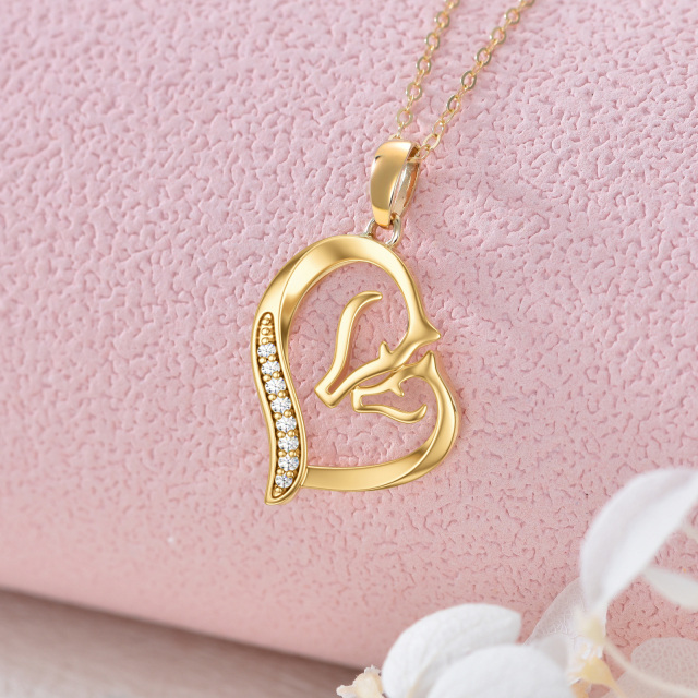 14K Gold Cubic Zirconia Couple Horse & Heart Pendant Necklace-4