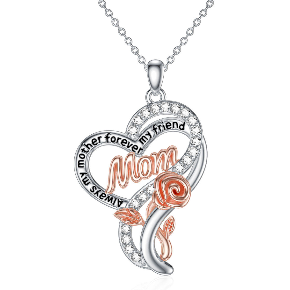 Sterling Silver Mother Pendant Necklace with Engraved Word-1