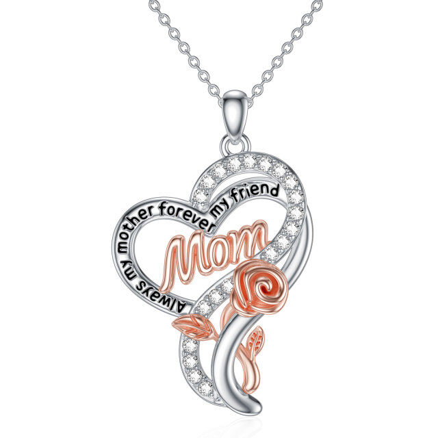 Sterling Silver Mother Pendant Necklace with Engraved Word-0