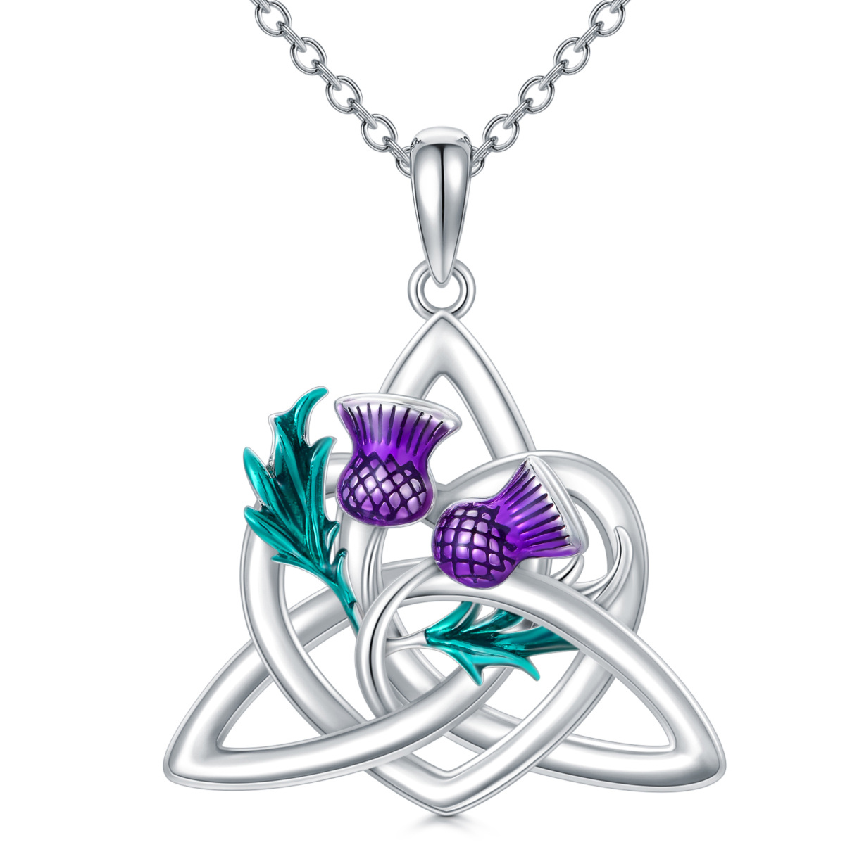 Sterling Silver Thistle & Celtic Knot Pendant Necklace-1