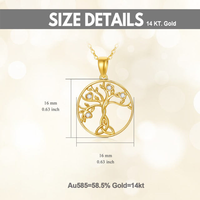 14K Gold Cubic Zirconia Tree Of Life & Celtic Knot Pendant Necklace-2