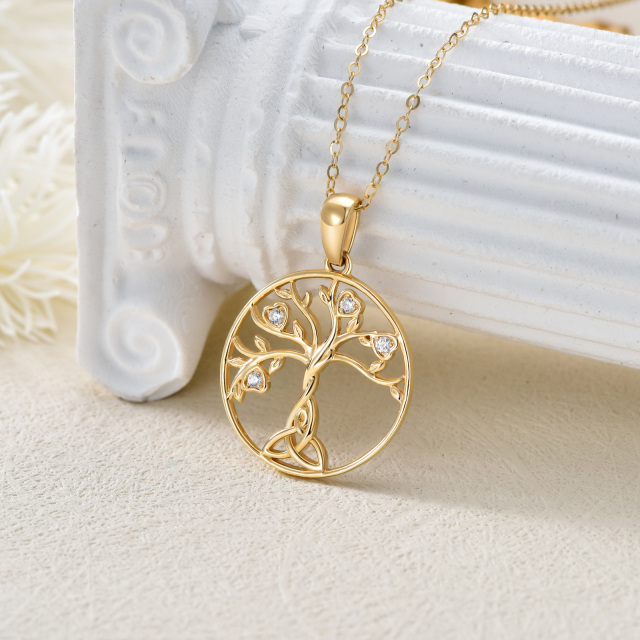 14K Gold Cubic Zirconia Tree Of Life & Celtic Knot Pendant Necklace-3