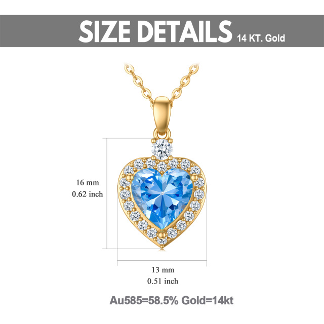 14K Gold Heart Shaped Topaz Heart Pendant Necklace-6