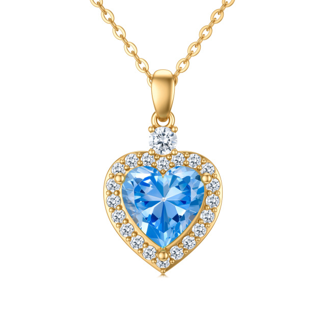 14K Gold Heart Shaped Topaz Heart Pendant Necklace-1