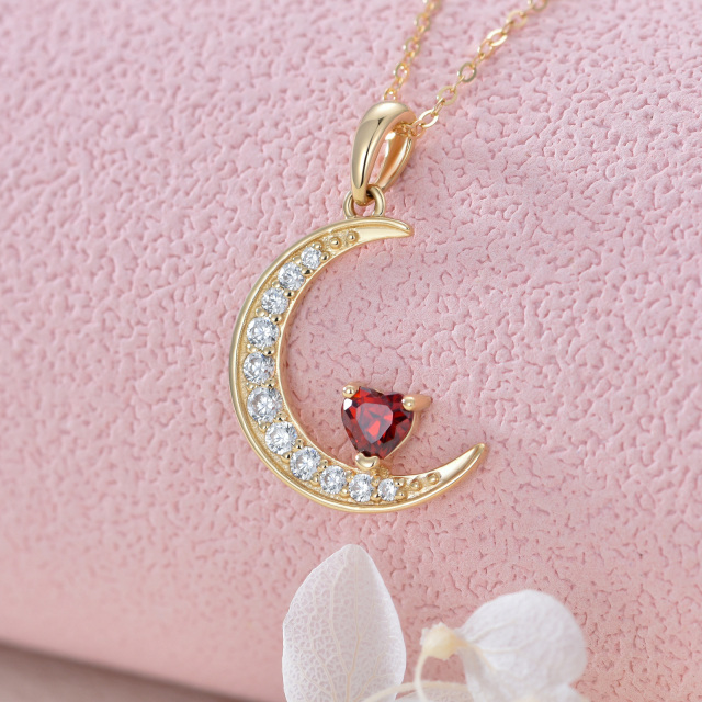 14K Gold Heart Garnet Heart & Moon Pendant Necklace-4
