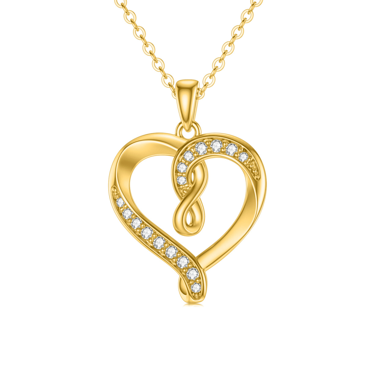 14K Gold Moissanit Herz & Unendlichkeit Symbol Anhänger Halskette-1
