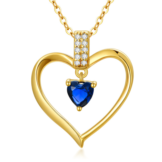 14K Gold Cubic Zirconia Heart Pendant Necklace-1