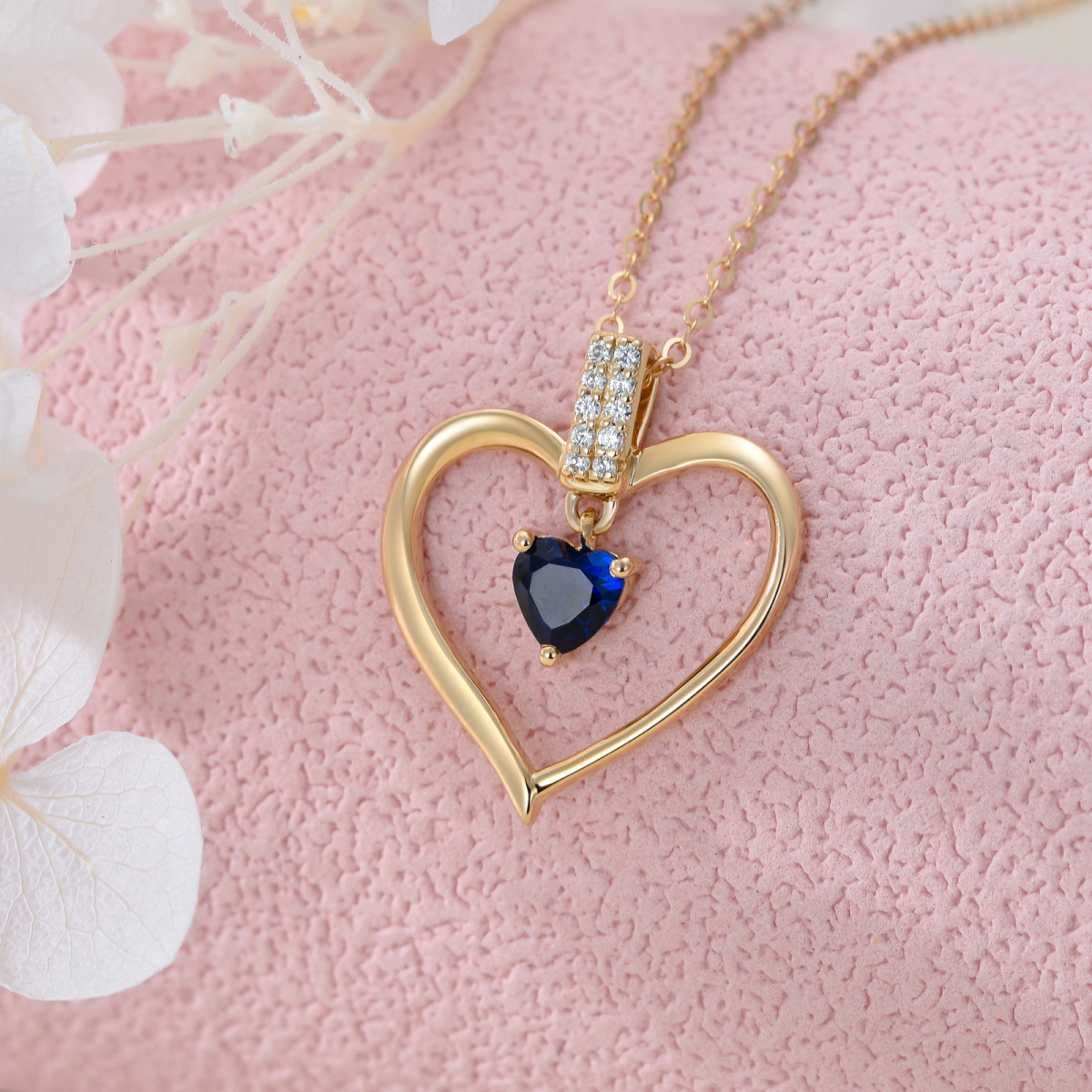 14K Gold Cubic Zirconia Heart Pendant Necklace-4