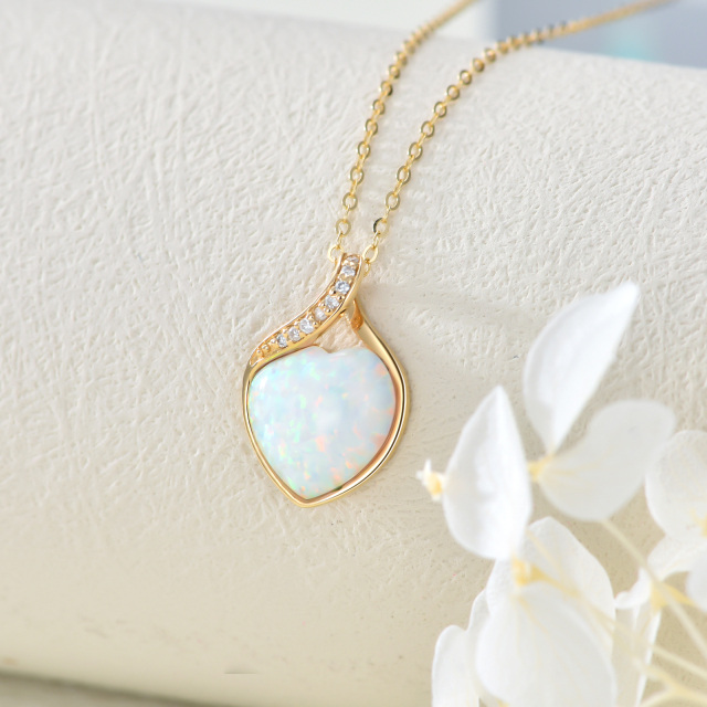 14K Gold Heart Diamond & Opal Heart Pendant Necklace-2