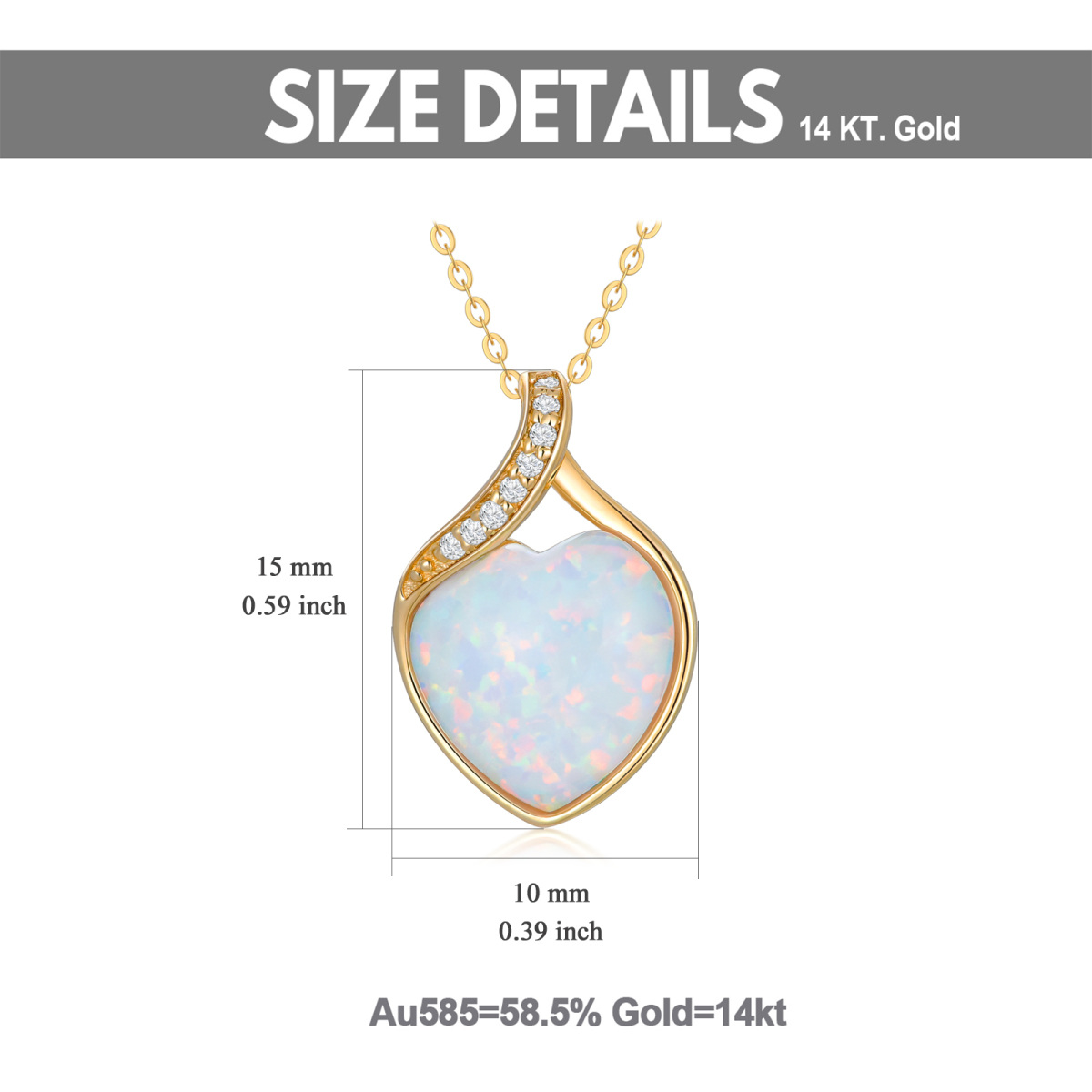 14K Gold Heart Diamond & Opal Heart Pendant Necklace-5