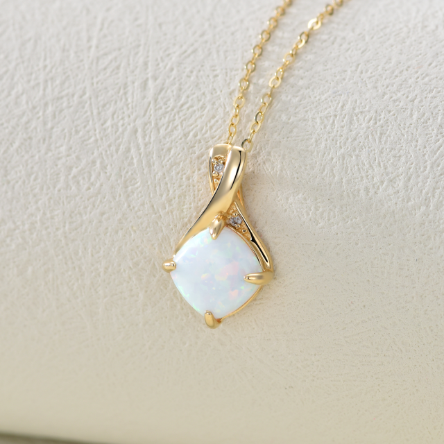 14K Gold Princess-square Shaped Diamond & Opal Infinity Symbol Pendant Necklace-2
