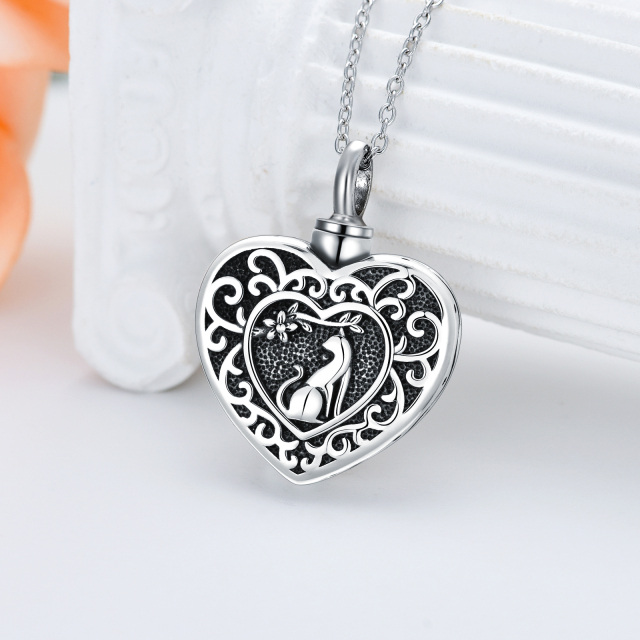Sterling Silver Wolf & Heart Urn Necklace for Ashes with Engraved Word-3