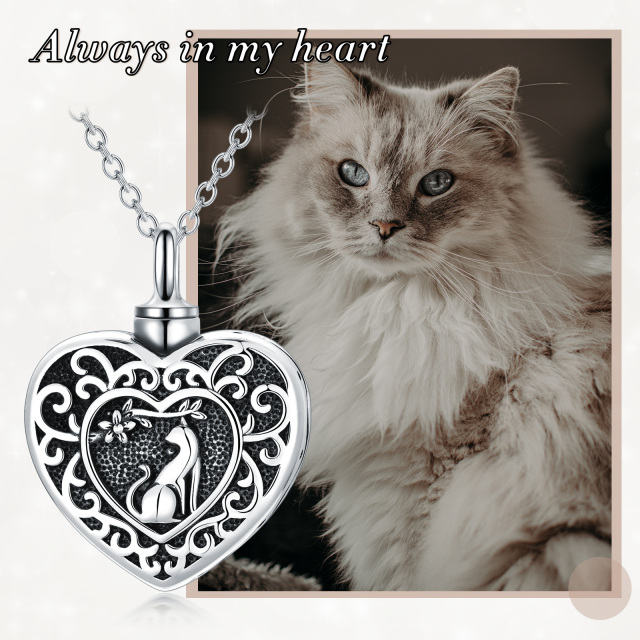 Sterling Silver Wolf & Heart Urn Necklace for Ashes with Engraved Word-2