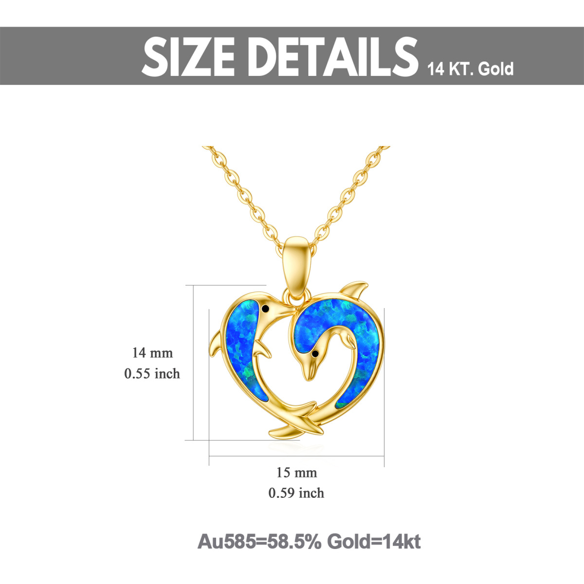 14K Gold Opal Delphin & Herz Anhänger Halskette-5