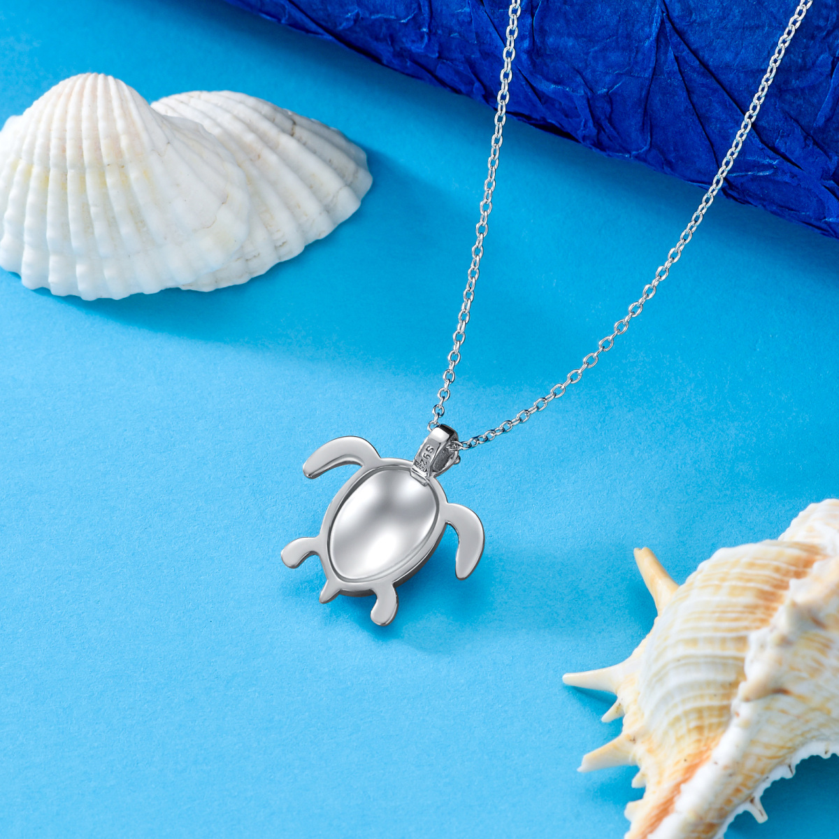 Sterling Silver Sea Turtle & Coconut Tree Pendant Necklace-5