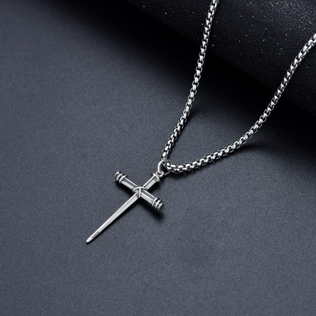 Sterling Silver Cross & Sword Pendant Necklace for Men-5