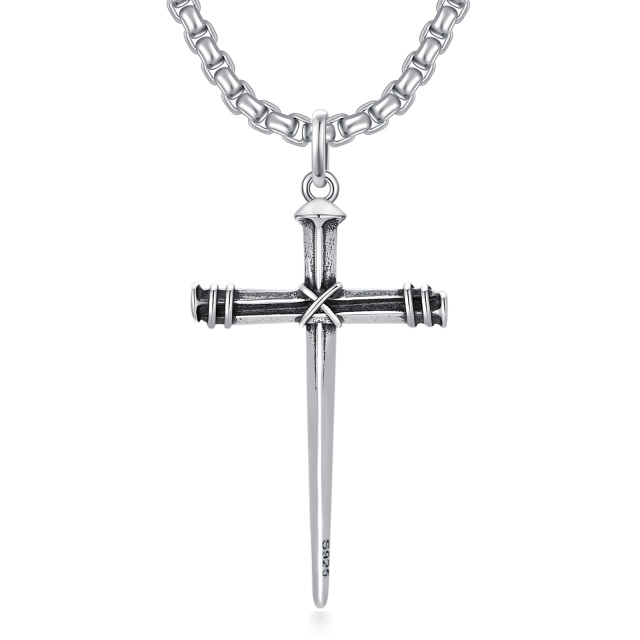 Sterling Silver Cross & Sword Pendant Necklace for Men-1