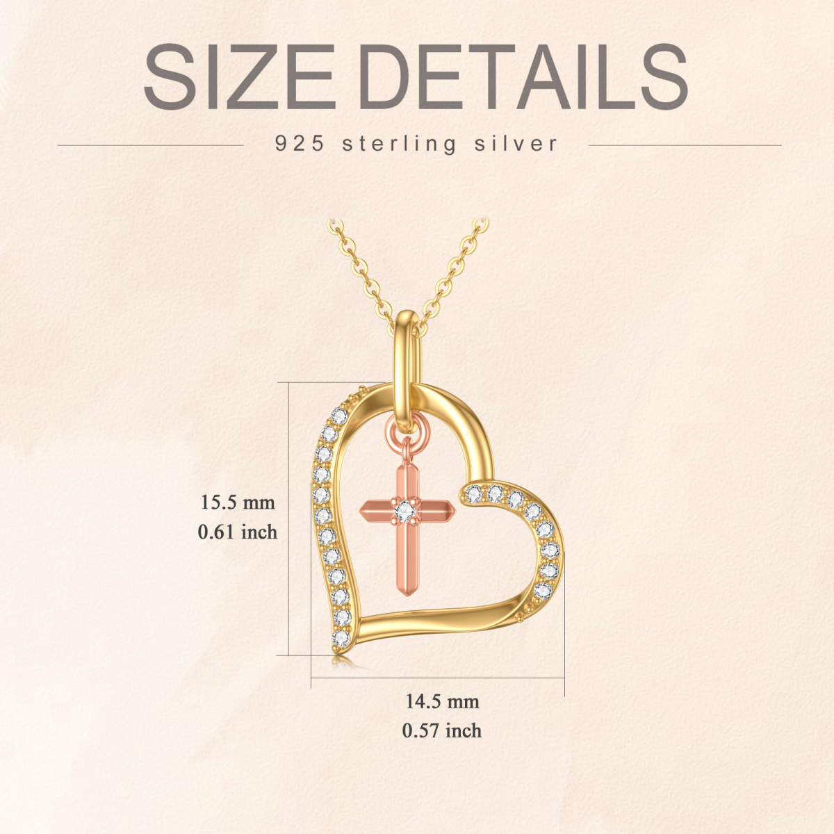14K Gold & Rose Gold Moissanite Cross & Heart Pendant Necklace-5