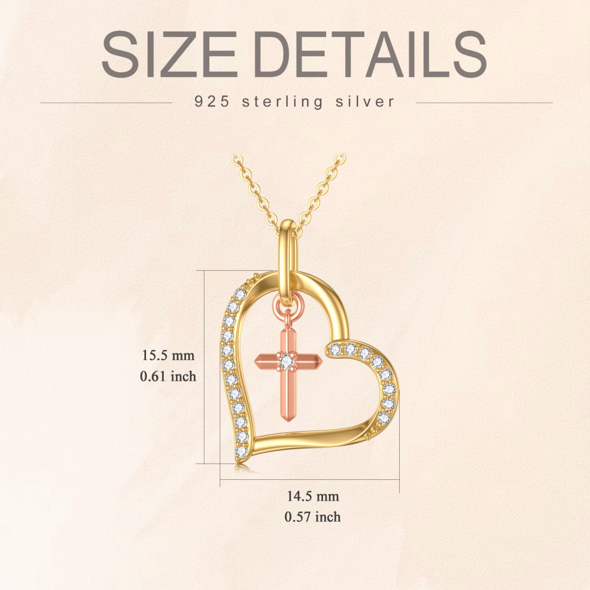 14K Gold & Rose Gold Moissanit Kreuz & Herz Anhänger Halskette-5