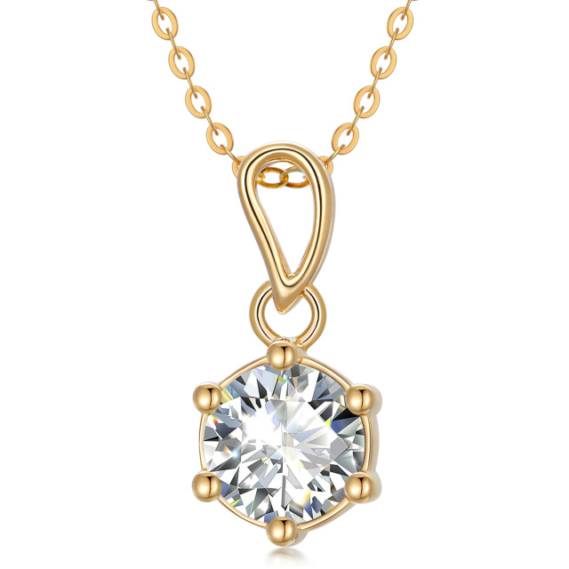 14K Gold Moissanite Round Pendant Necklace-1