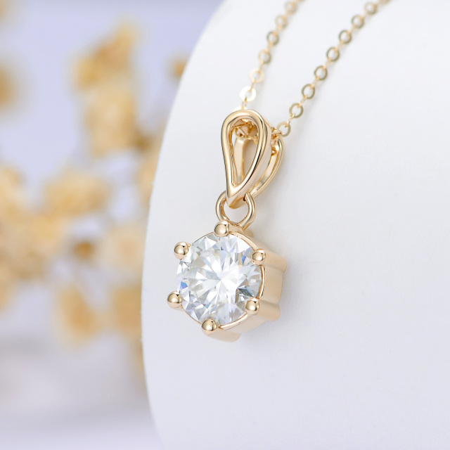 14K Gold Moissanite Round Pendant Necklace-3