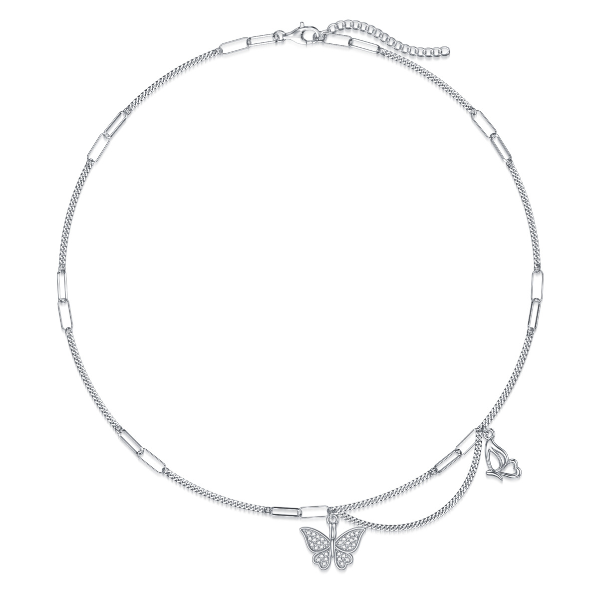 Sterling Silver Butterfly Metal Choker Necklace-1
