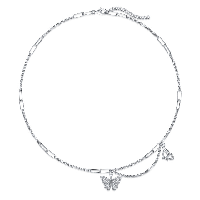 Collier ras du cou en argent sterling avec papillon en métal-0