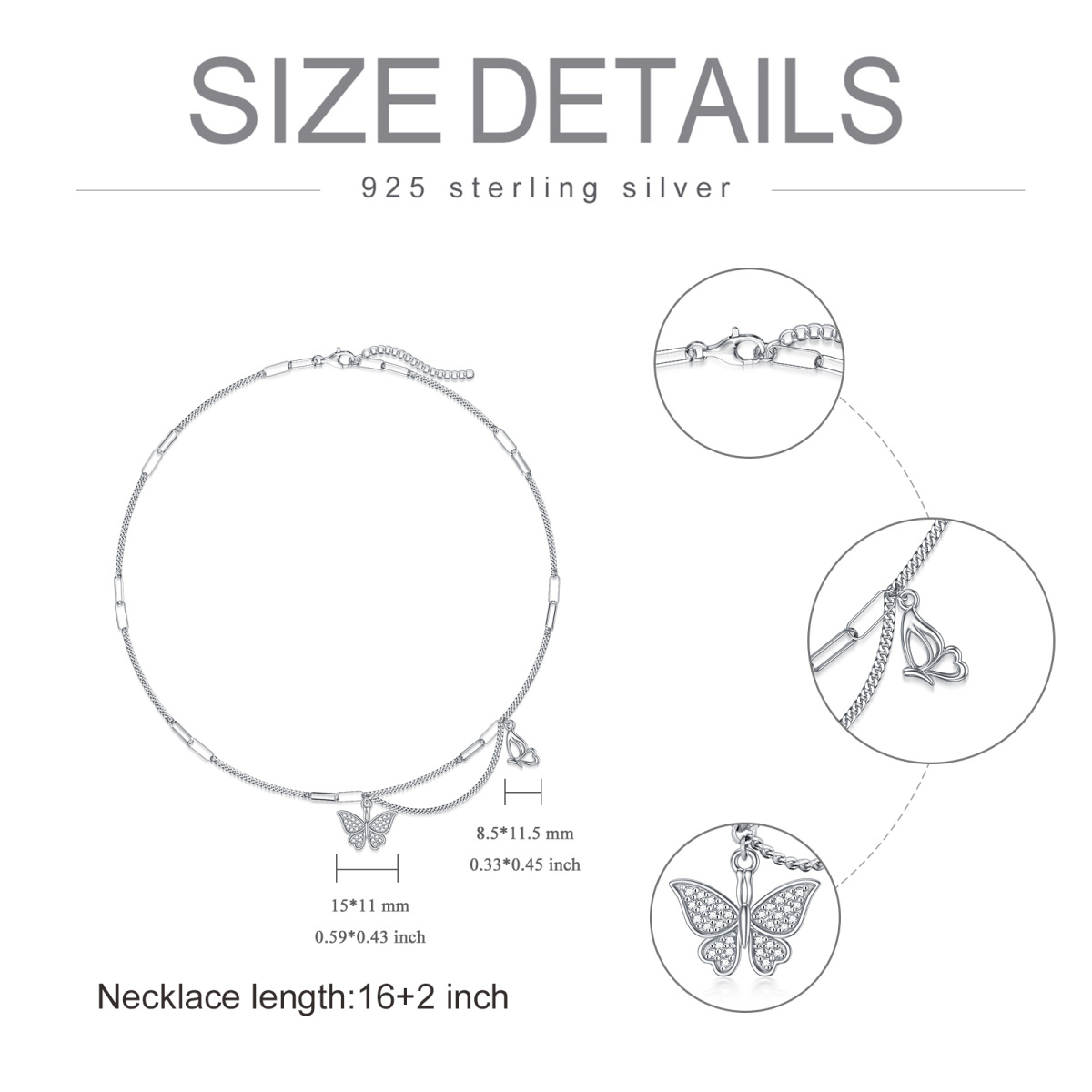 Sterling Silver Butterfly Metal Choker Necklace-6