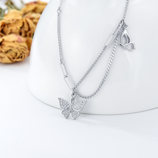 Sterling Silver Butterfly Metal Choker Necklace-3