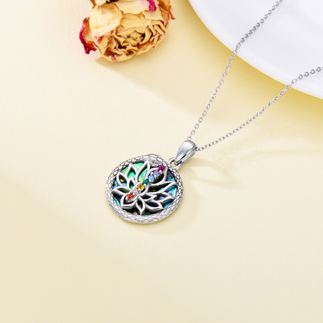 Colar com pingente de prata esterlina de Abalone Shellfish Snake & Lotus & Chakras-3