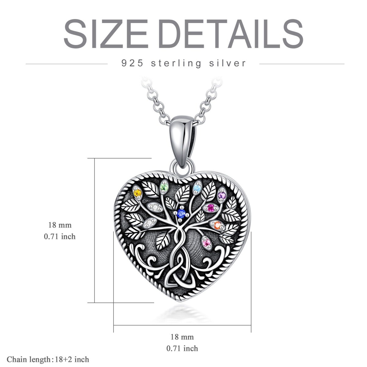 Sterling Silver Circular Shaped Crystal Tree Of Life & Personalized Photo & Celtic Knot Personalized Photo Locket Necklace with Engraved Word-6