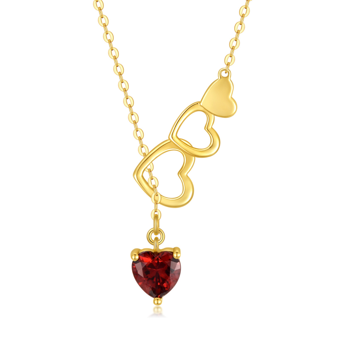 14K Gold Heart Shaped Cubic Zirconia Heart With Heart Adjustable Y Necklace-1