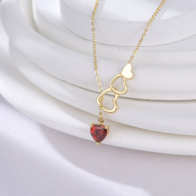 14K Gold Heart Shaped Cubic Zirconia Heart With Heart Adjustable Y Necklace-2