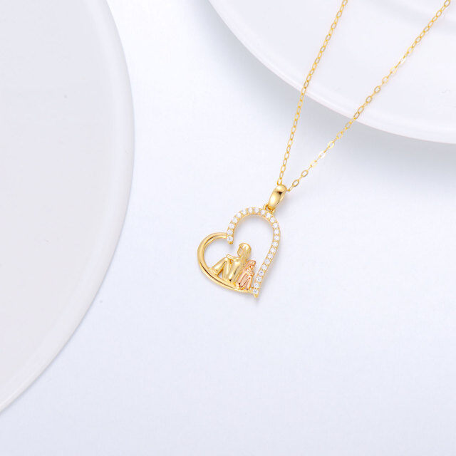 14K Gold & Rose Gold Round Cubic Zirconia Mother & Daughter & Heart Pendant Necklace-3