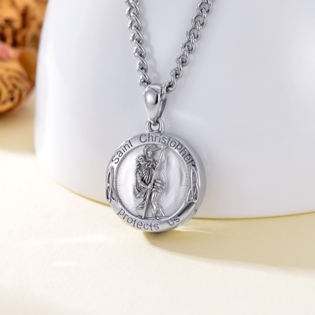 Sterling Silver Saint Christopher Urn Necklace for Ashes with Engraved Word for Men-2