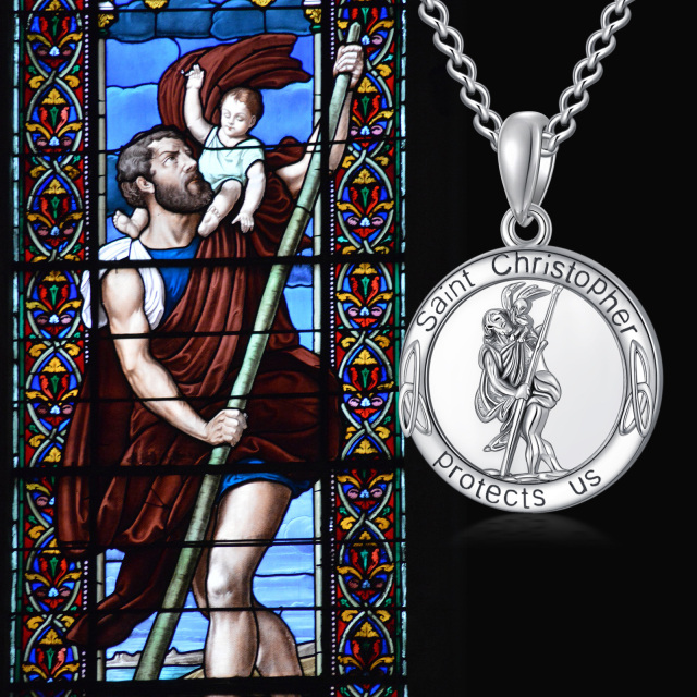 Sterling Silver Saint Christopher Urn Necklace for Ashes with Engraved Word for Men-4