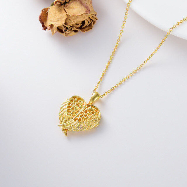 Collier avec photo en or 10K Angel Wing Heart gravure personnalisée-3