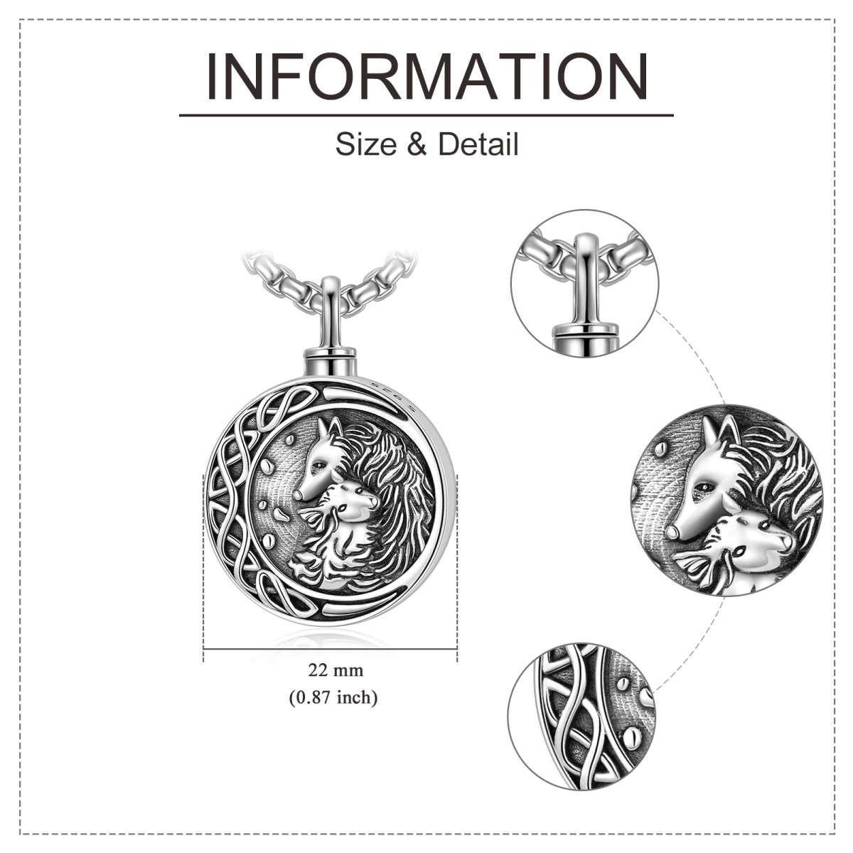 Sterling Silber Wolf & Baum des Lebens & keltischen Knoten Urne Halskette für Männer-7