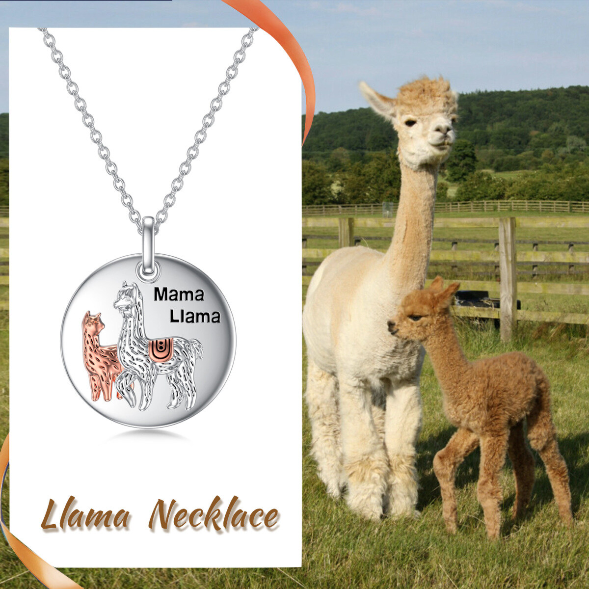 Collier en argent sterling avec pendentif en forme de pièce de monnaie Alpaca Mama Llama bicolore-6