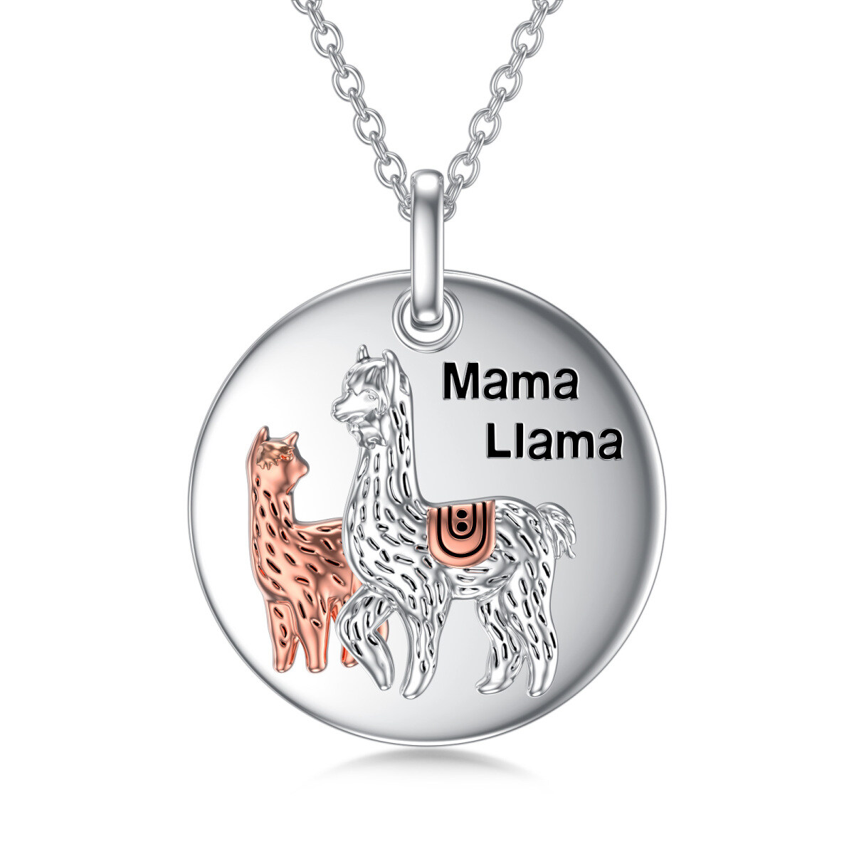 Sterling Silver Two-tone Alpaca Mama Llama Coin Pendant Necklace-1
